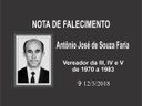 Morre o Vereador Antônio José de Souza Faria